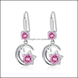 Charm S925 Brincos de estampamento de carimbo Brincos estrelados Lua Lua azul rosa Brinco de zircão de zirpão Brinco de zircão brilhante Pierci dhseller2010 dh8is