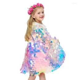 Джакеки для маленькой девочки одежда модная блеск многоцветная блестка для девочек плащ сладкий стиль блестящий шал костюмы принцессы 2-10 лет дети