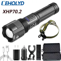 LED Flashlight Yüksek Kalite XHP70.2 Taktik Avcılık Fener Gücü 18650 AAA Pil USB Şarj Edilebilir El Feneri Zoomable XHP50.2 J220713