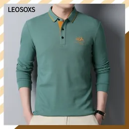 Herrpolos leosoxs bomullsvarumärke polo skjorta långärmad tshirt affärer casual lapel mode topp mjuk komfort stark boll 220908