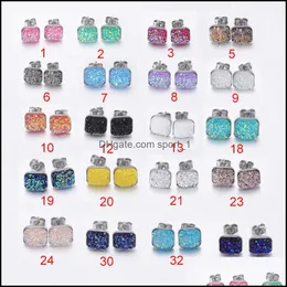 Ohrstecker 10 mm quadratisch Edelstahl Ohrstecker Harz Druzy Drusy Ohrringe handgefertigt für Frauen Schmuck Männer Drop Lieferung 2021 Dhseller2010 Dhoqn