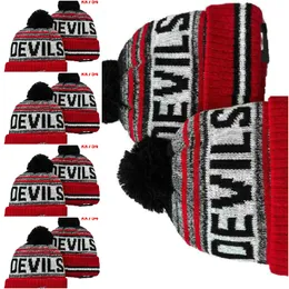 DevilS Beanie Palla da hockey nordamericana Toppa laterale della squadra Cappello invernale in lana lavorato a maglia Cappellini con teschio