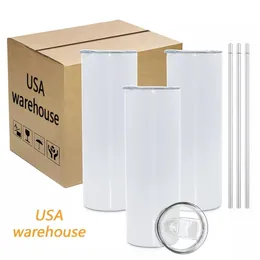 USA Warehouse 20 oz Stainless Steel Heat Transfer Printing Tumbler Vacuum Insulated Skinny Straight Sublimation Tumblers