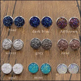 Stud Round Stainless Steel Stud 12Mm Resin Druzy Drusy Earrings Handmade For Women Jewelry Men Drop Delivery 2021 Dhseller2010 Dh6Ls