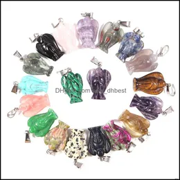 Charms Fashion Natural Stone Carved Angel Charms Rose Quartz Amethyst Jade Gem Pendants For Necklace Making Jewelry Whol Dhseller2010 Dh7B3