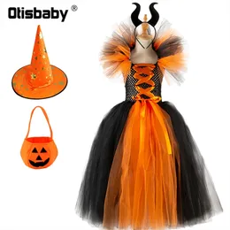 Besondere Anlässe 212Year Kinder Mädchen Halloween Rückenless Witch Kleid mit Hut Kürbis Tasche Fancy Girls Cosplay Masquerade Party Prom Tulle Kleid 220908