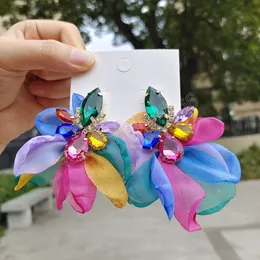 Handgemachte Sommer Baumwolle Spitze Blume Große Baumeln Ohrringe Für Frauen Trendy Luxus Kristall Party Schmuck Zubehör
