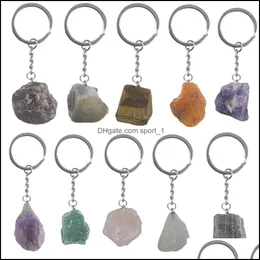 Keychains Natural Rough Stone Quartz Keychain Ring for Women Män handväska Hangle Car Key Holder Mineral Keyring Jewelry D DHSeller2010 DHXPH