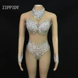 Tute da donna Pagliaccetti Sexy AB Strass Mesh Body Compleanno Festeggia usura Cantante femminile Show Body Sera Prom Party Stage Wear 220908