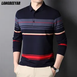 Herrpolos toppklass Fashion Designer m￤rke Simple Mens Polo Shirt Trendig med Long Slave Stripped Casual Tops M￤nkl￤der 220920