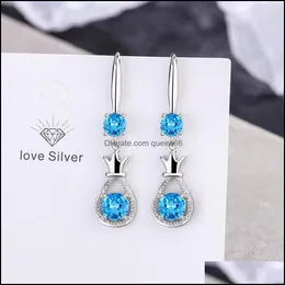 Charm S925 Stamp Sier Plated Crystal Crown Charms Pink Blue White Zircon örhängen Tassel Hook Type Womens Fashion Jewelr Dhseller2010 DH4C3