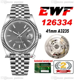 EWF tylko 126334 A3235 Automatyczna męska zegarek 41 Fled Bezel Rhodium Grey Dial White Stick Jubileesteel Bransoletka Super Edition Free Series Card Puretime B2