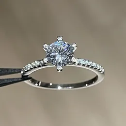 Novo s￳lido genu￭no 925 prata 1 ct 6mm zirconia an￩is de noivado alian￧a de casamento j￳ias rom￢nticas j￳ias para mulheres r615
