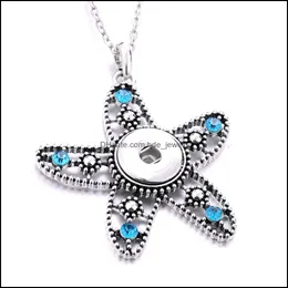 Pendant Necklaces Gold Sier Snap Button Charms Jewelry Rhinestone Starfish Shape Pendant Fit 18Mm Snaps Buttons Necklace Dhseller2010 Dhvqr