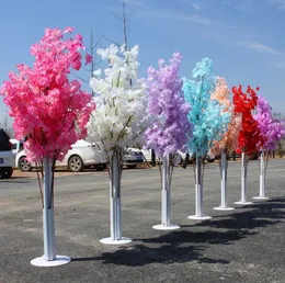 Färgglada konstgjorda dekorativa blommor kransar Cherry Blossom Tree Roman Column Road Leads Wedding Mall öppnade rekvisita järnkonstblommordörrar