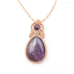 Anhänger Halsketten FYJS Einzigartige handgemachte Webart Wrap Wassertropfen Amethyste Kristall Seil Kette Halskette Tigerauge Stein Schmuck