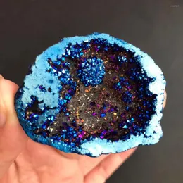 Figurine decorative 1pcs Blue Angel Aura Quartz Crystal Geode Titanio Bismuth Silicon Cluster Rainbow Reiki Healing