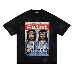 남자 티셔츠 유행 브랜드 캐릭터 패턴 잡지 인쇄 단축 티셔츠