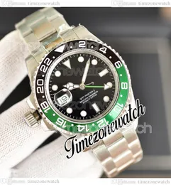 40mm GMT II 126720 자동 남성 시계 스프라이트 검은 녹색 세라믹 베젤 검은 다이얼 Oystersteel 팔찌 왼손 새로운 시계 TWRX TIMEZONEWATCH