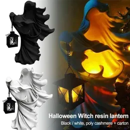 Party Decoration Halloween Faceless Witch Staty med lykta harts realistiska skulptur Ghost som letar efter Fairy Garden Scary Decoration 220908