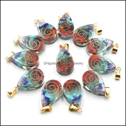 السحر الرجعية Colorf Natural 7 Colors Chakras Stone Charms Resin Waterdrop Pendants Wholesale for Necklace Jewelry Dhseller2010 Dhwra