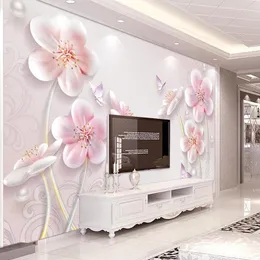 Bakgrundsbilder Dekorativ tapet 3D Relief Plum Blossom Modern enkel europeisk tv -bakgrund