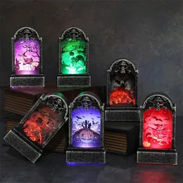 Halloween Toys 6Styles Luminous LED Tombstone Lamp Witch Bat Ghost Skull Pumpkin Garden Decor Retro Simulation Decorations 220908