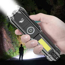 Ligera LED brillante USB USB Luz de flash recargable con mazorca con mazorca 18650 Batería al aire libre Camping Torch J220713