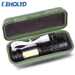 Dahili Battery LED El Feneri USB Şarj Lantern Q5 Cob Zoomable Su Geçirmez Taktik El Feneri Bileşik lambası Ceholyd J220713