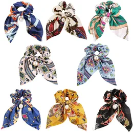 Hårgummiband l Bowknot Scrunchies Silk Satin Scarf Ties Floral Scrunchie hästsvanshållare med bågar Leopard mönster scru yydhome amxscs