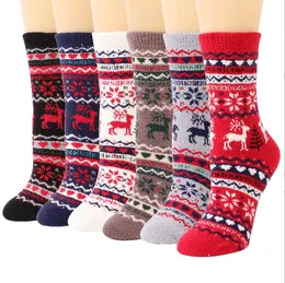 6 färger Hot High Quality Christmas Sock Tree Deer Snowflake Design Sockings Coral Velvet Unisex Socks