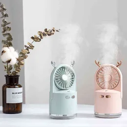 Electric Fans Usb Fawn Spray Fan Night Light Water Meter Desktop Charging Mini Humidifier Fan T220907
