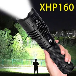 XHP160 가장 강력한 LED 손전등 슈퍼 밝은 확대 가능한 전술 손전등 18650 또는 26650 배터리 USB 충전식 손전등 J220713