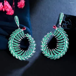 Dangle Earrings CWWZircons Creative Luxury Green Cubic Zirconia Pave Setting Geometric Big Long Women Wedding Party Earring Jewelry CZ042