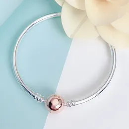 Roségoldene Armreifen mit Kugelverschluss, authentisches Sterlingsilber für Damen und Mädchen, Party-Schmuck für Pandora-Charms, Armband-Set mit Originalverpackung