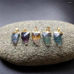 Hänghalsband fuwo naturlig regnbåge fluorit horn guldfärg pläterad mini semi-ädelt sten tillbehör för smycken tillverkning pd411 10 st