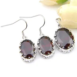 Earrings Necklace Gorgeous 2 Pieces 1 Set Oval Red Garnet Gemstone Sier Womans Elegant Charm Earrings Pendants Jewelry Sets Drop Del Dhkuf