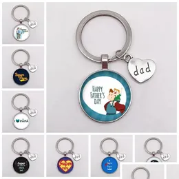 Keychains 슈퍼 히어로 키 체인 러브 펜던트 돔 유리 키 링 내 아빠는 슈퍼 히어로 보석 아버지의 날 선물 드롭 배달 2021 Fash DHC4I