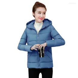 Gabardina para mujer, abrigo con capucha de invierno, moda coreana, abrigo ajustado de algodón cálido para mujer, chaquetas informales sólidas para mujer, Tops cortos