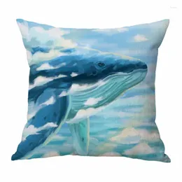 Pillow Home Decorative Square Blue Whale Linen And Cotton Sofa Cover Anime Cases Pillowcase For Car Chair Pillowslip