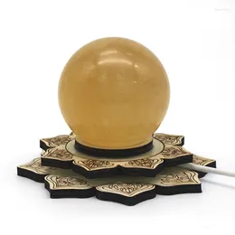 Portalampade 50LF USB Creativo 3D Sfera di cristallo Luce notturna Comodino Base in legno massello Luminoso vetro artigianale Forma di loto Tavolo sferico