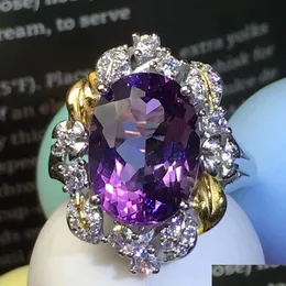 Pierścień ślubna Północna 925 STERLING SIER OVAL FACETED AMETHYST CRYSS CRYSS Pierścienie Dowód 2021 Biżuteria Carshop2006 Dhtoh