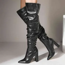 부츠 Arden Furtado 2021 New Winter Fashion Women 's Pointed Head High Heel High Heel High Heels on the Knee Boots Ladies 220906