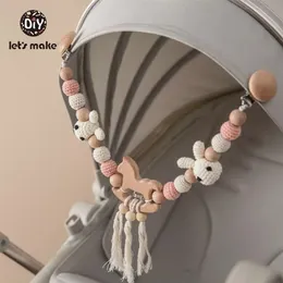 Rattles Mobiles Lets Make Wood Teether Baby Bed Hanging Rattles Toy Make Noise Bird Elephant Shape Crochet Beads Bracelet Pram Clip Baby Rattle 220909