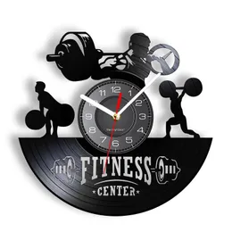 Väggklockor Viktlyftande styrka Fitness Center Wall Clock Bodybuilding Sports Events Vinyl Disk Crafts Album Record Gym Addicts Gift 220909