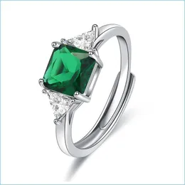 Pierścień Solitaire Four Claws Emerald zielony szafir niebieski rubin czerwony kolor kryształowy pierścień sier dla kobiet dostawa 2021 Biżuteria Jydhhome dh3u7