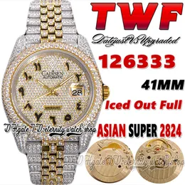 TWF V3 tw126333 cf126303 A2824 Automatic Mens Watch Diamonds inlay Arabic Dial 904L Jubileesteel Iced Out Diamond Two Tone Bracelet Super Edition eternity Watches