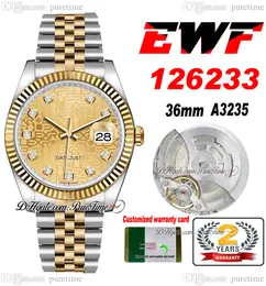 EWF apenas 126233 A3235 Automático Unissex Watch Mens Ladies 36 Two Tone YG Champagne Logo Diamonds Dial Dial