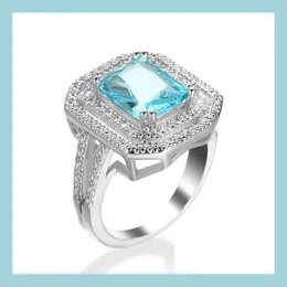 С боковыми камнями модный прост в дизайне огромный квадратный синий циркон кольца для женщин свадьба 6 ПК с броском доставки 2021 Ювелирные изделия Lul Dhu10