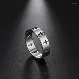 Cluster Ringe Mode Einfache Hohl Kreuz Für Frauen Männer Edelstahl Finger Ring Paar Schmuck 2022 Minimalistischen Anillos